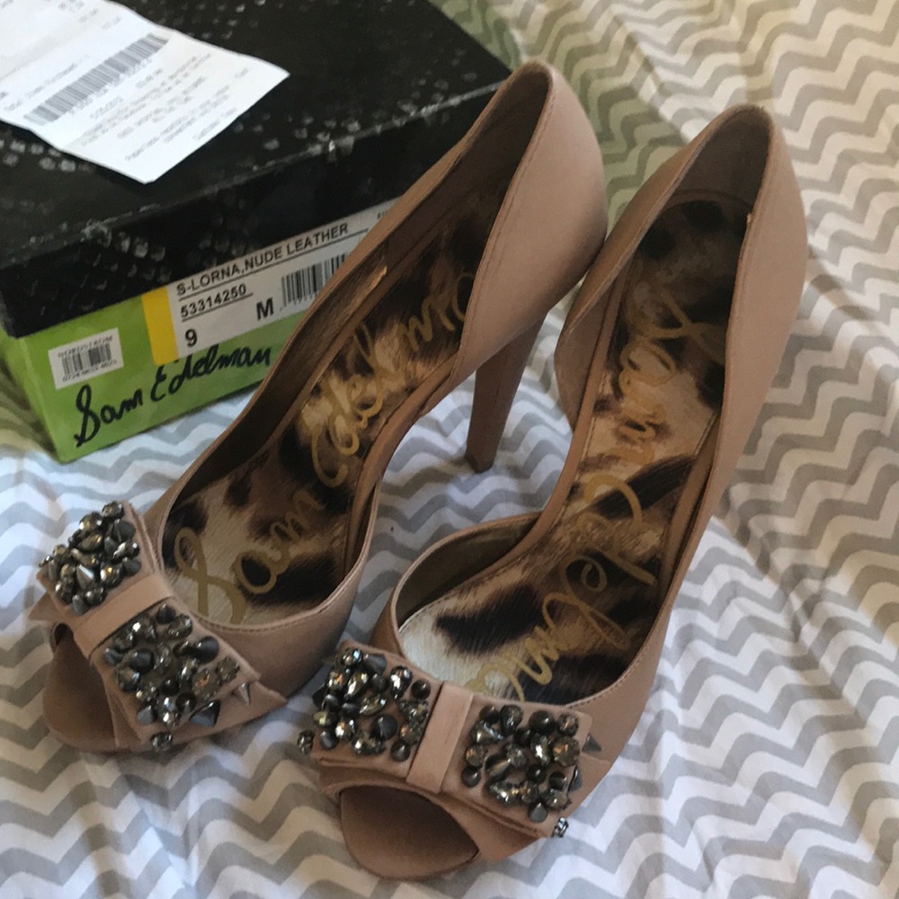 🆑SAM EDLEMAN sz 9 Nude leather Heels Lorna
